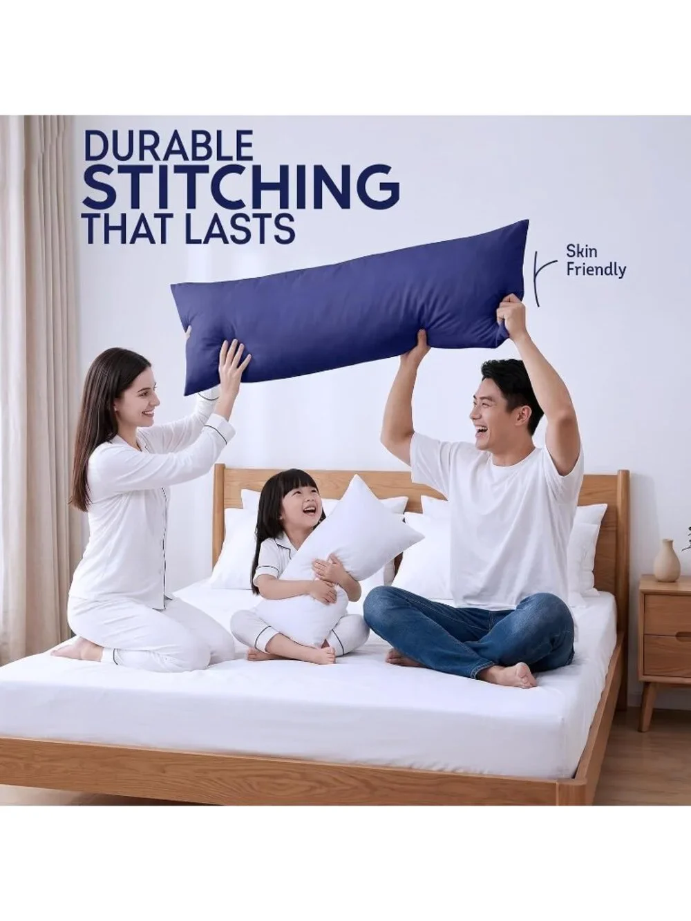 〽️Large Body Insert Breathable Full Body Pillow Long Bed Pillow Blue 20x54 Inch